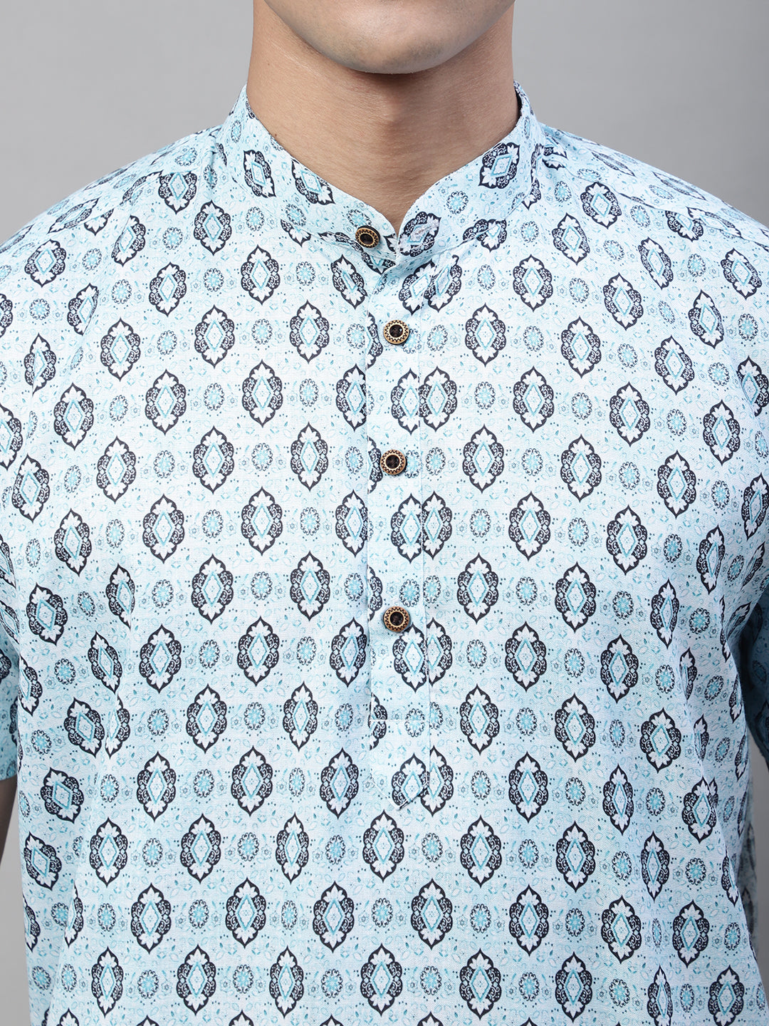 Louis Monarch Men Printed Blue Pure Cotton Straight Kurta